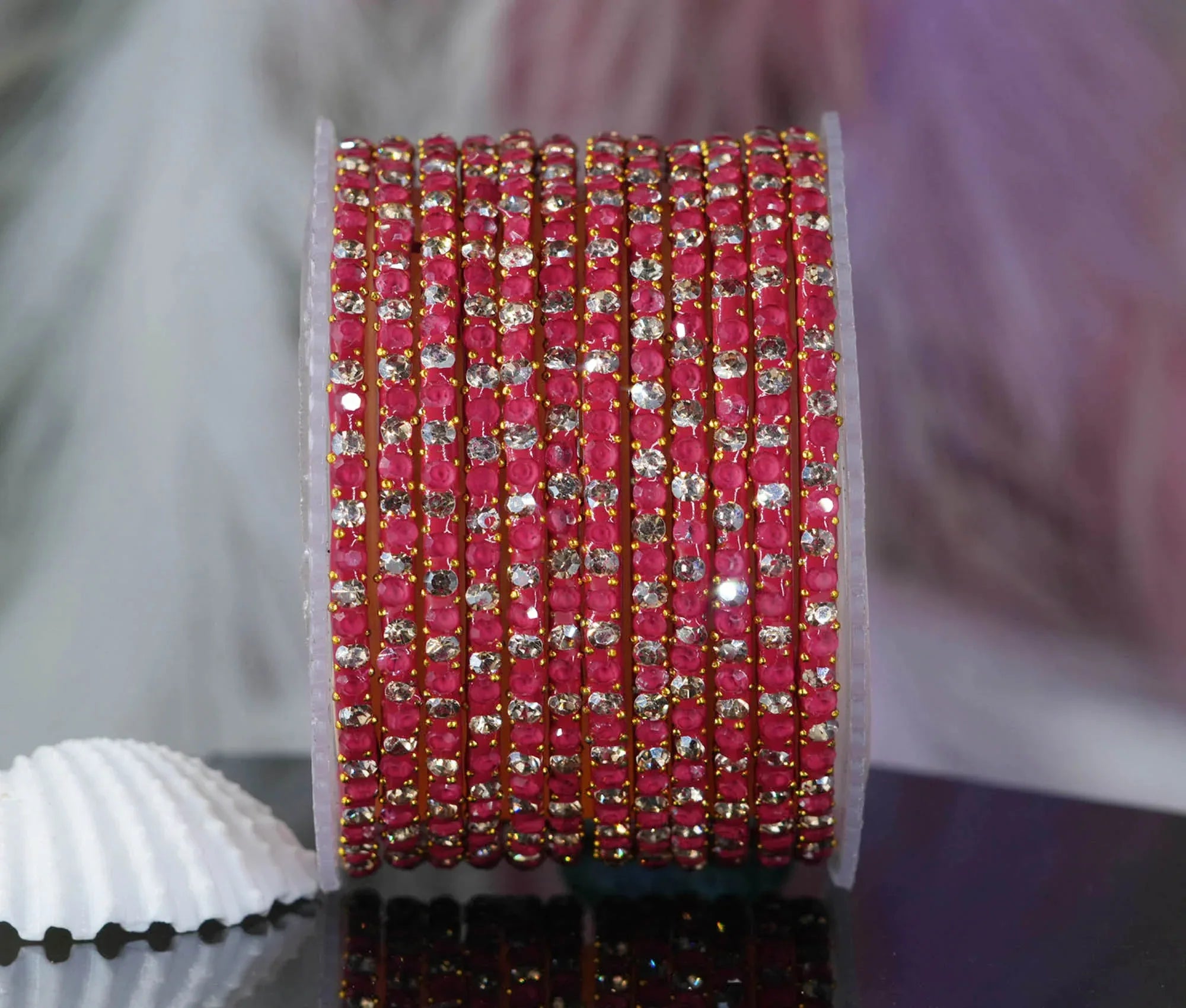 Glass Bangle with Beads Studded for Women & Girls (Pack 12 Bangles) - The Golden Cascade